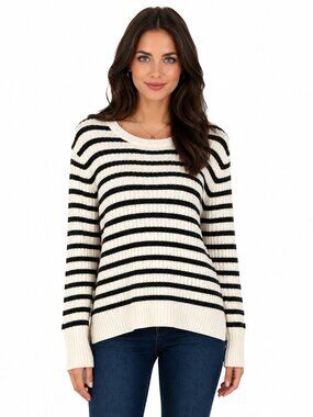 Old Navy Striped Ribbed Sweater XXL Black Ivory Soft Knit Pullover Women's